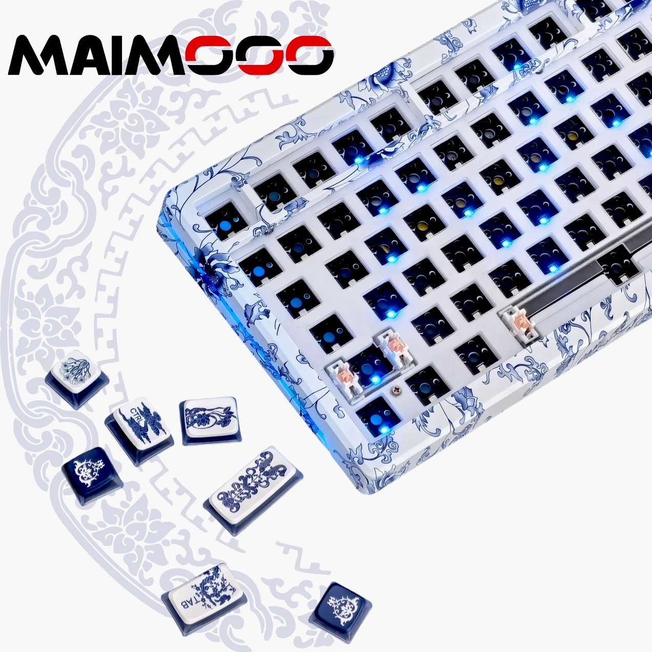 

MAIMOOO сине-белая фарфоровая клавиатура MLK75 75% Комплект клавиатуры Hotswap RGB с подсветкой 2,4G/Bluetooth Макросъемка на заказ механическая клавиатура «сделай сам»