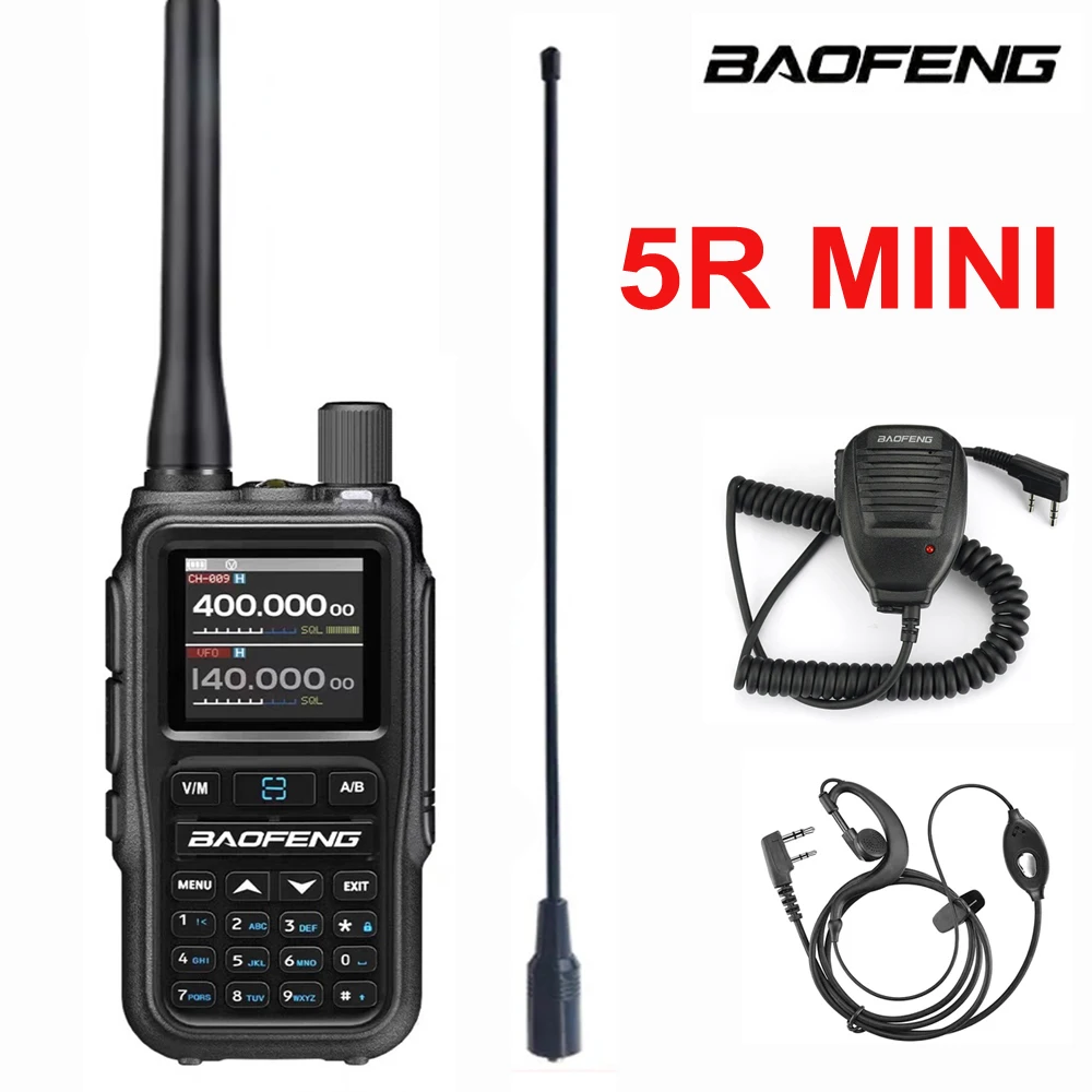 Nouveau noir Baofeng UV-5R Mini double bande double PTT talkie-walkie 5RMINI bande aérienne RX 5W Compact VOX FM Amateur Radio type-c chargeur