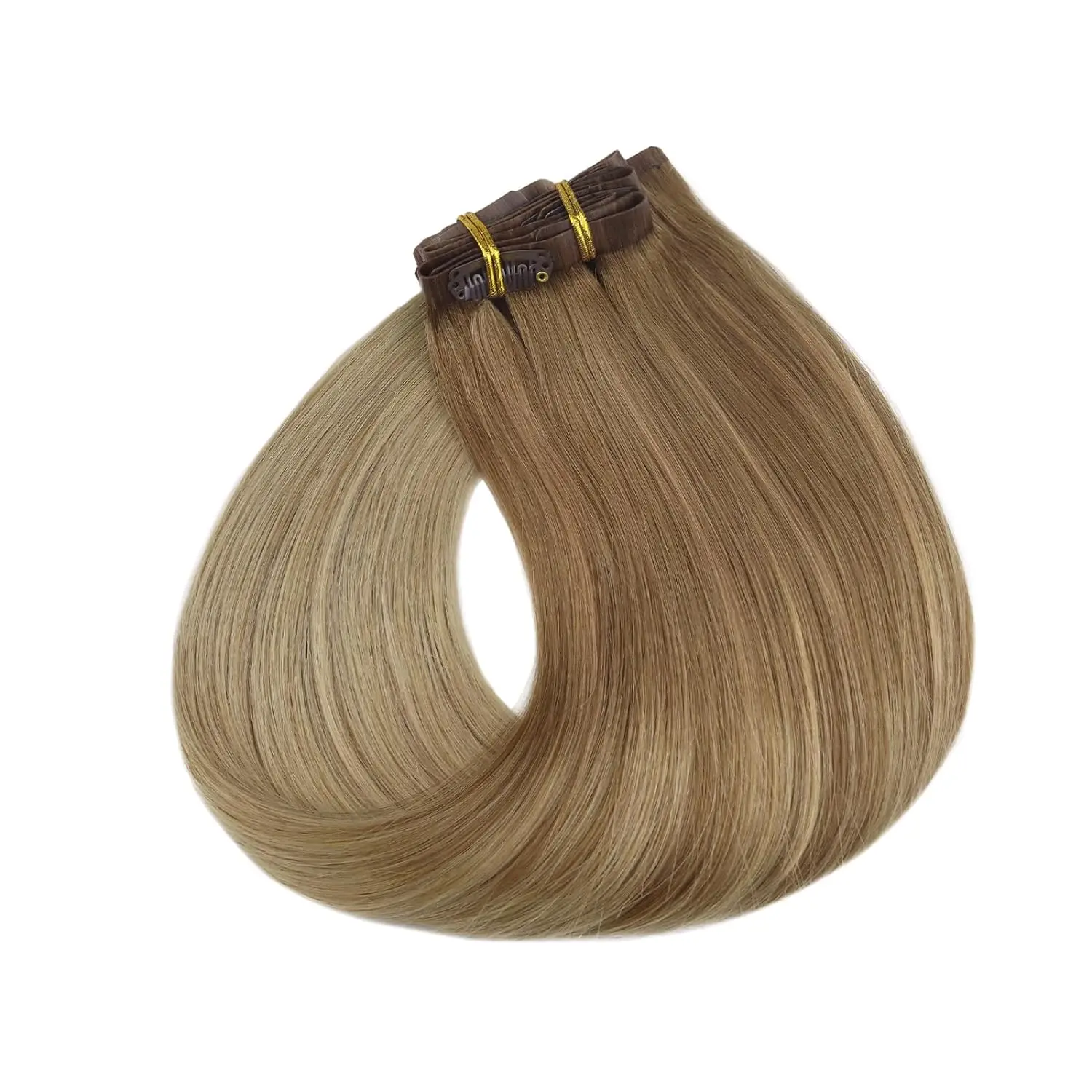 Full shine seamless clip in hair extensions Remy human hair 8Pcs 120g & 80g clip in extensions human blonde skin weft