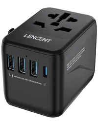 Universal Travel Adapter with Multiple USB and Type - C Charging Ports - Universal Plug (Black 1AC 3U1C)