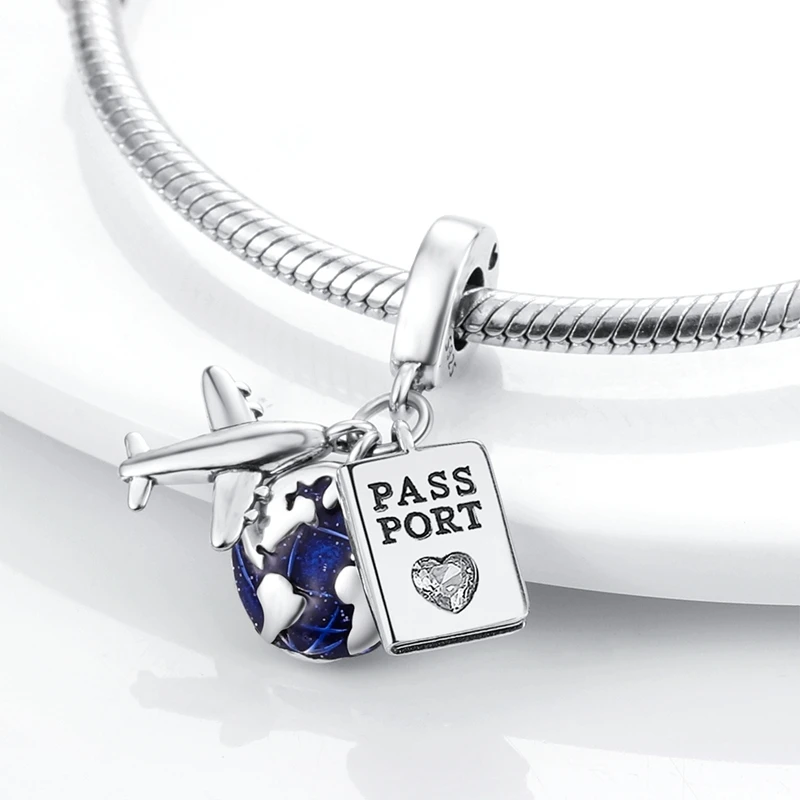 Original Charms 925 Silber Reise Serie Flugzeug Kamera Handtasche Anhänger Perlen Fit Frau Armband Halskette Schmuck Charms DIY Geschenk – Detail 8