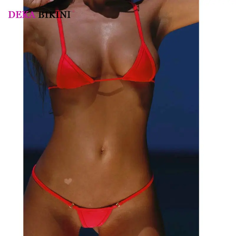 DEKA 브라질 코튼 미니 마이크로 비키니 세트 여성 극단적 인 삼각형 수영복 입욕 Beachwear Sunbath 에로틱 란제리 속옷