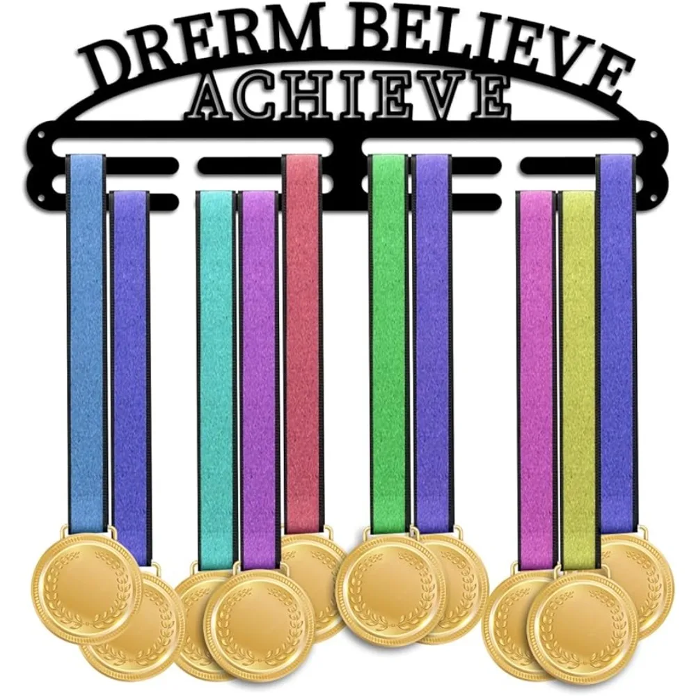 

Dream Believe Achieve Medal Hanger Display, Medal Holder Display Hanger Rack Frame 2 Lines Medal Hooks for Walls Holds 50+ Sport