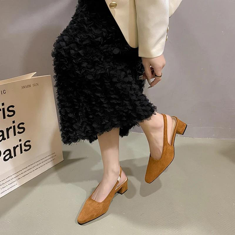 Women Pumps Solid Slingback Sandals Office High Heel Sandals Sexy Shallow Closed Toe
