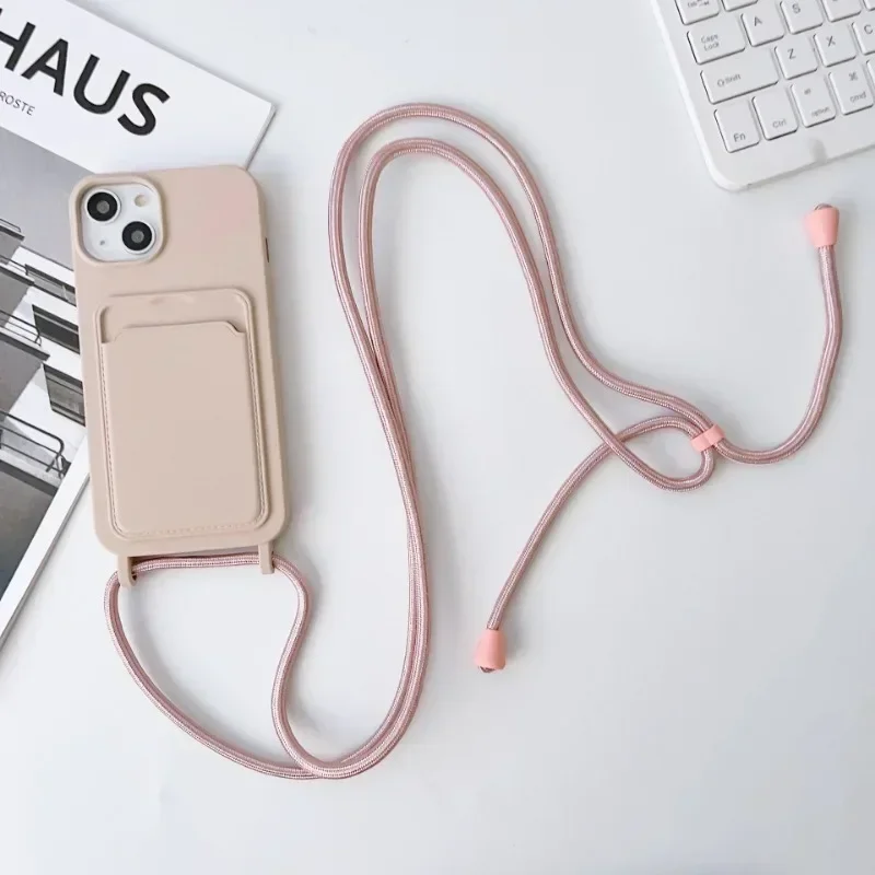 Versatile Crossbody Lanyard Phone Case with Card Holder and Soft Silicone Necklace Strap