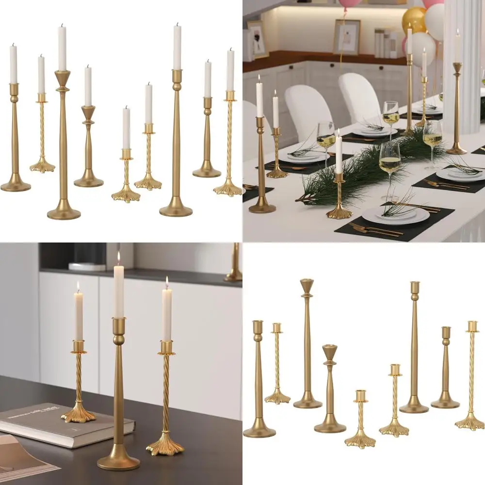 Bulk Vintage Taper Candlestick Holders Set of 9, Tall Antique Gold ...