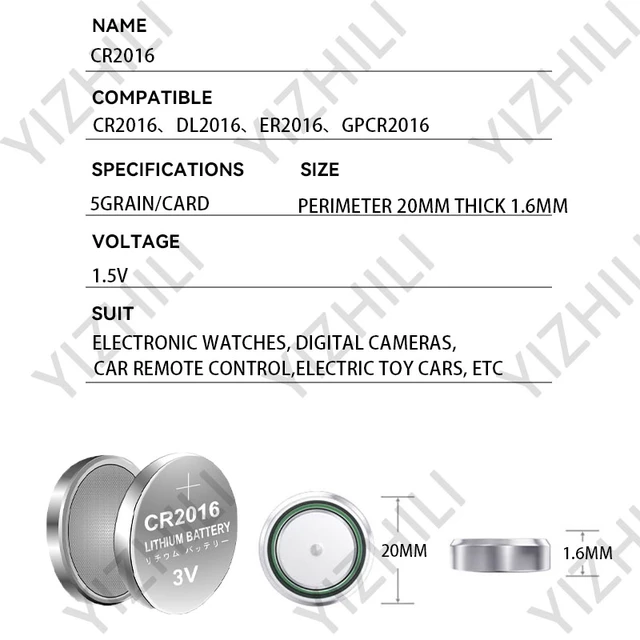 Pile au lithium 3V CR2016 (pack de 4), Piles bouton au lithium