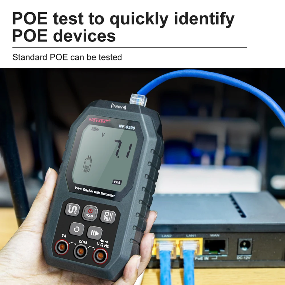 Noyafa Network Cable Tester Digital Cable Tracker PoE Tester Cat5 Cat6 Wire Tracker Measure Length Wiremap Tester Network Tools 4