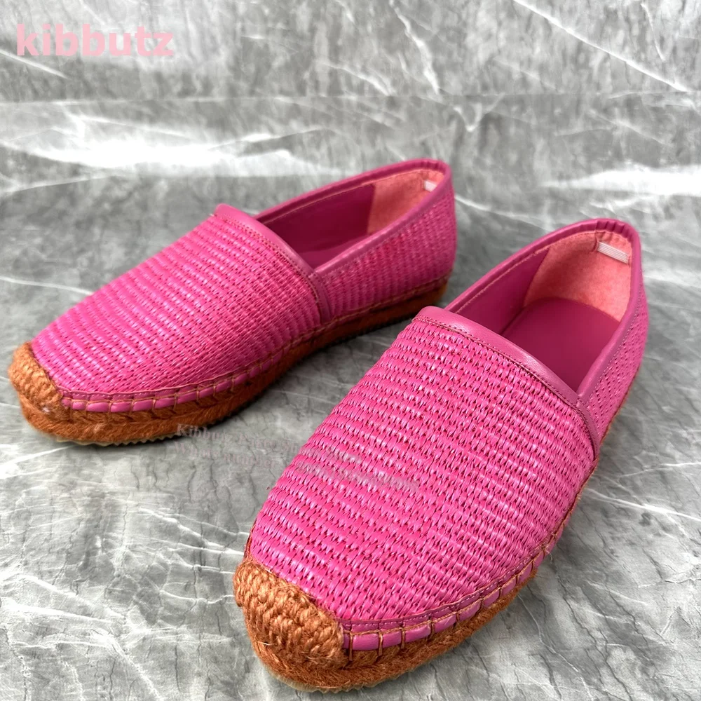 

Espadrilles Weave Round Toe Flat With Pumps Solid Pink Concise Comfortable Mixed Color Slip-On Fashion 2023 Newest Women Shoes