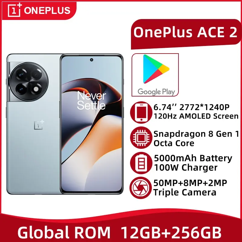 

Global ROM Oneplus ACE 2 5G 12GB 256GB Snapdragon 8 Gen 1 Octa Core 6.74 Inch 120Hz AMOLED Screen 50MP Triple Camera 5000mAh
