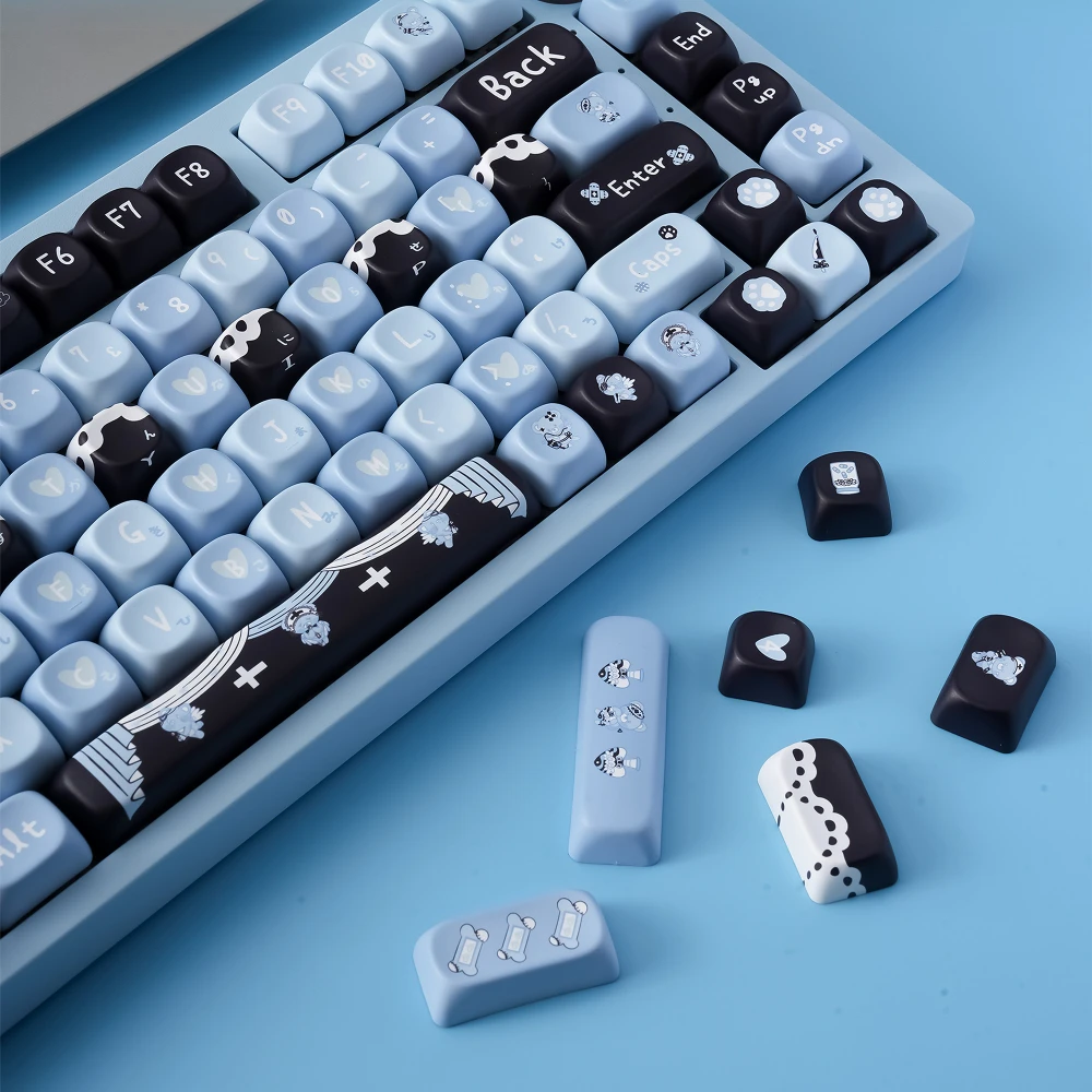 

Черно-синий медведь колпачки клавиш 139 клавиши Moa Pbt сублимационная механическая клавиатура комплект синяя Милая Черная круглая Diy колпачки для клавиш для Gmk 87/98