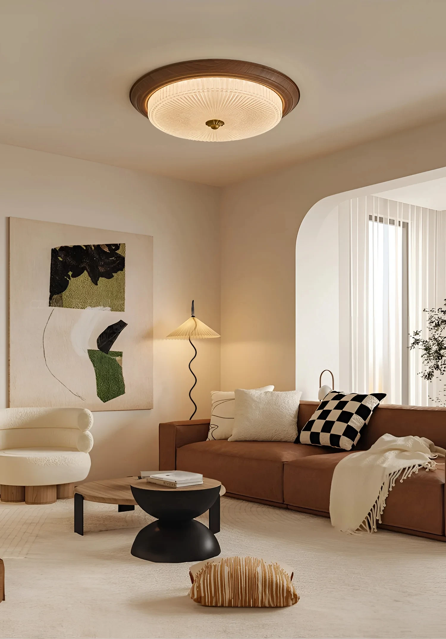 Walnut colored etched glass lampshade, French retro art ceiling light, dining room, bedroom, kitchen, study YX489TB
