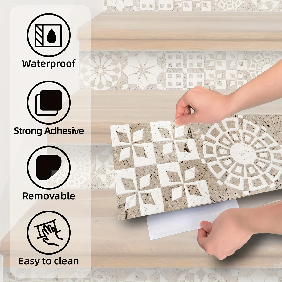 1 Volume Elegant Style Printed Pattern Design Staircase Sticker Self-adhesive Waterproof Home Decoration Wall Stickers Home Deco floor stickers sticker decoration 3d sticker paper vinyl stair nosing