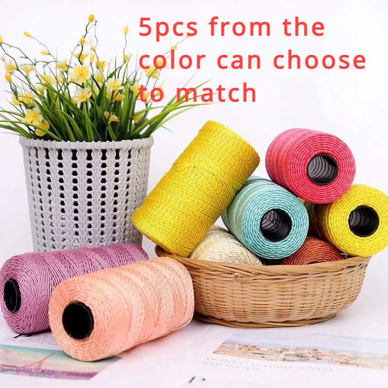 5 Pezzi Di Seta Dorata A Tre Fili Intrecciati Borsa Per Maglieria Tessuta A Mano Cappello All'Uncinetto Cuscino Per Auto Bottiglia D'Acqua Pantofole C