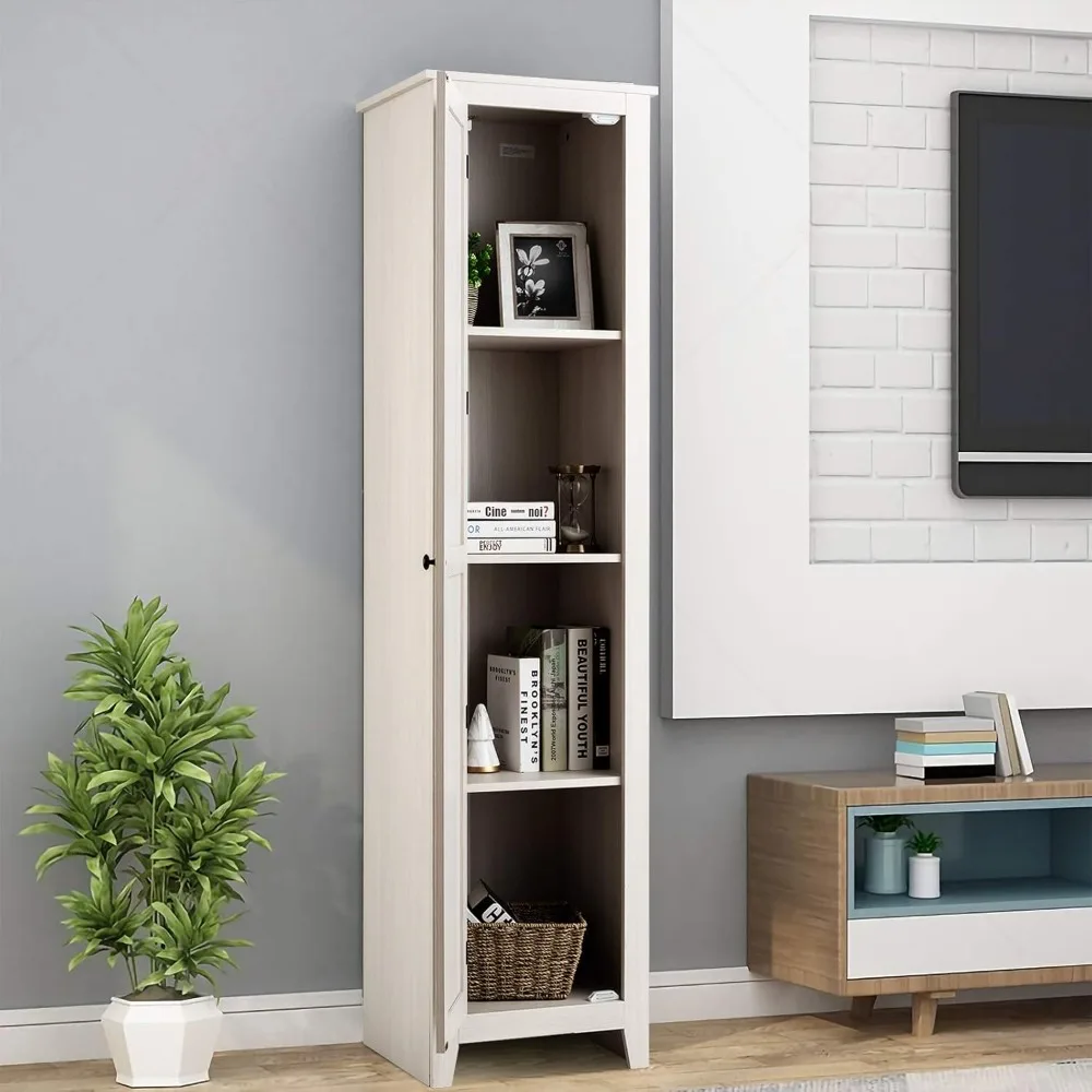 Tall Storage Cabinet Free Standing Floor Storage Tower with Four Shelves and Single Door, for Living Room, Bathroom 2