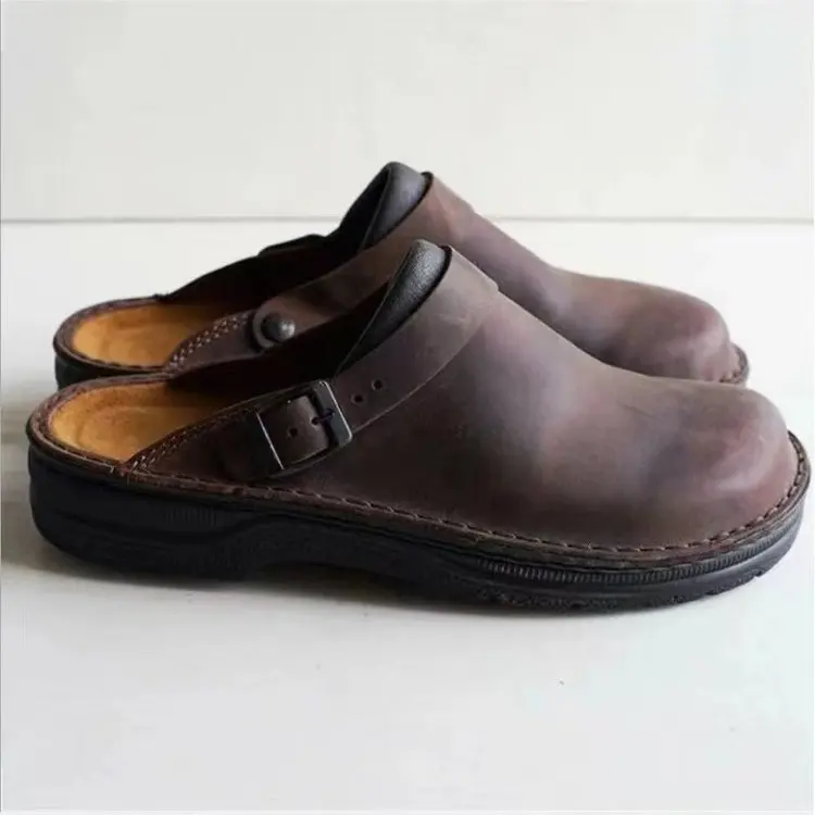 Neue Herren Frau Hausschuhe Sommer Pu Lederschuhe Vintage Soft Bottom Slip auf Sandalen Strand Hausschuhe Männer Freizeit schuhe Größe 38-48 – Detail 3