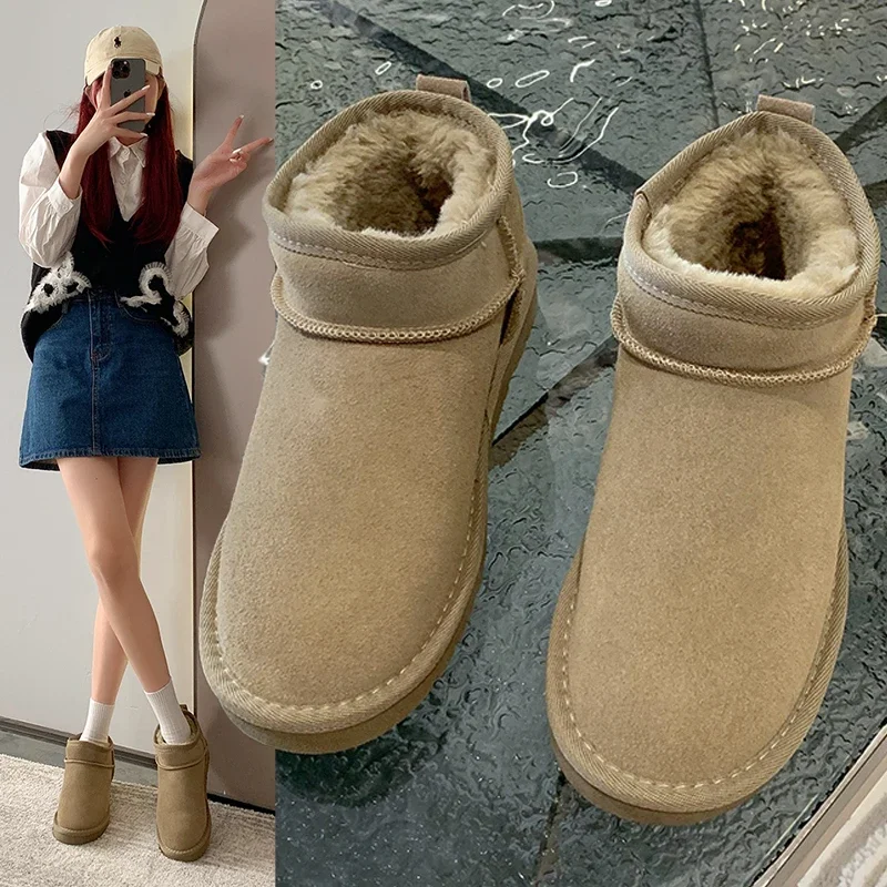 

Australia Women Men Thick Heels Sheepskin Knee High Boots for Women Punk Style Autumn Winter Snow Boots Home Party Ladies Shoes