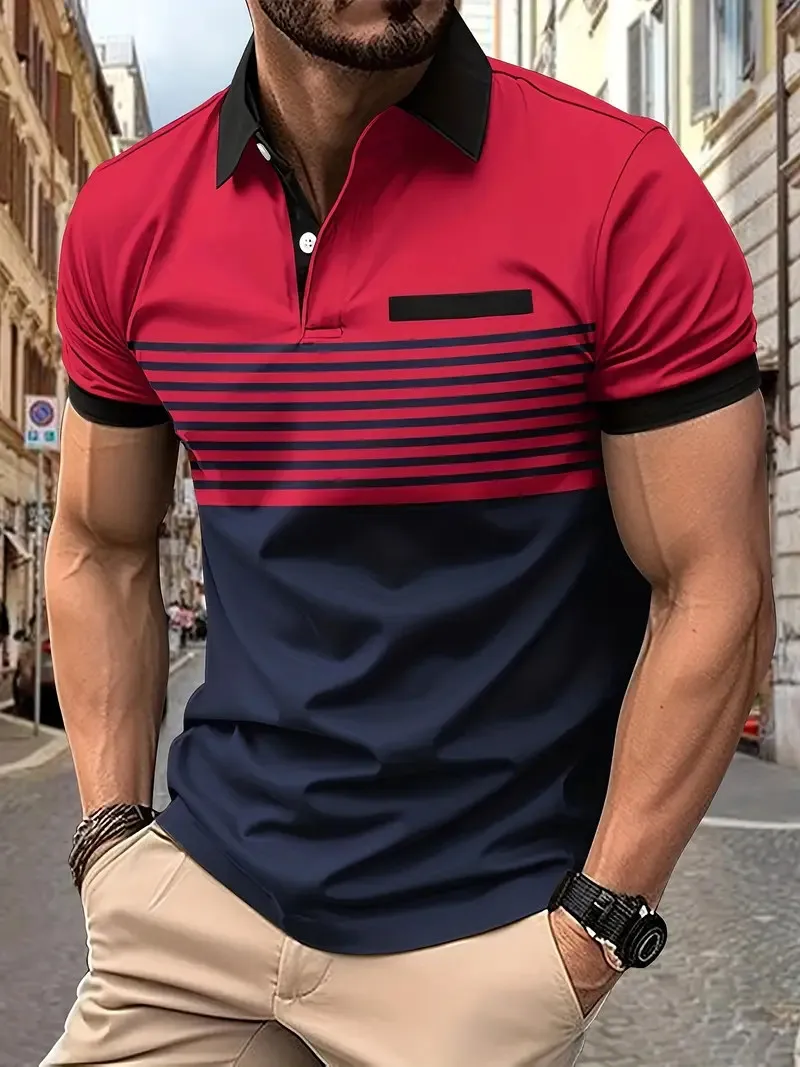 New Summer Striped 3D Printed Men's Polo T Shirt Fashion Lapel Button Zipper Top Hipster Trend Streetwear Short Sleeve Tops 18 S4ecfb8aa61774da6bcf9bfed5b1f972eg