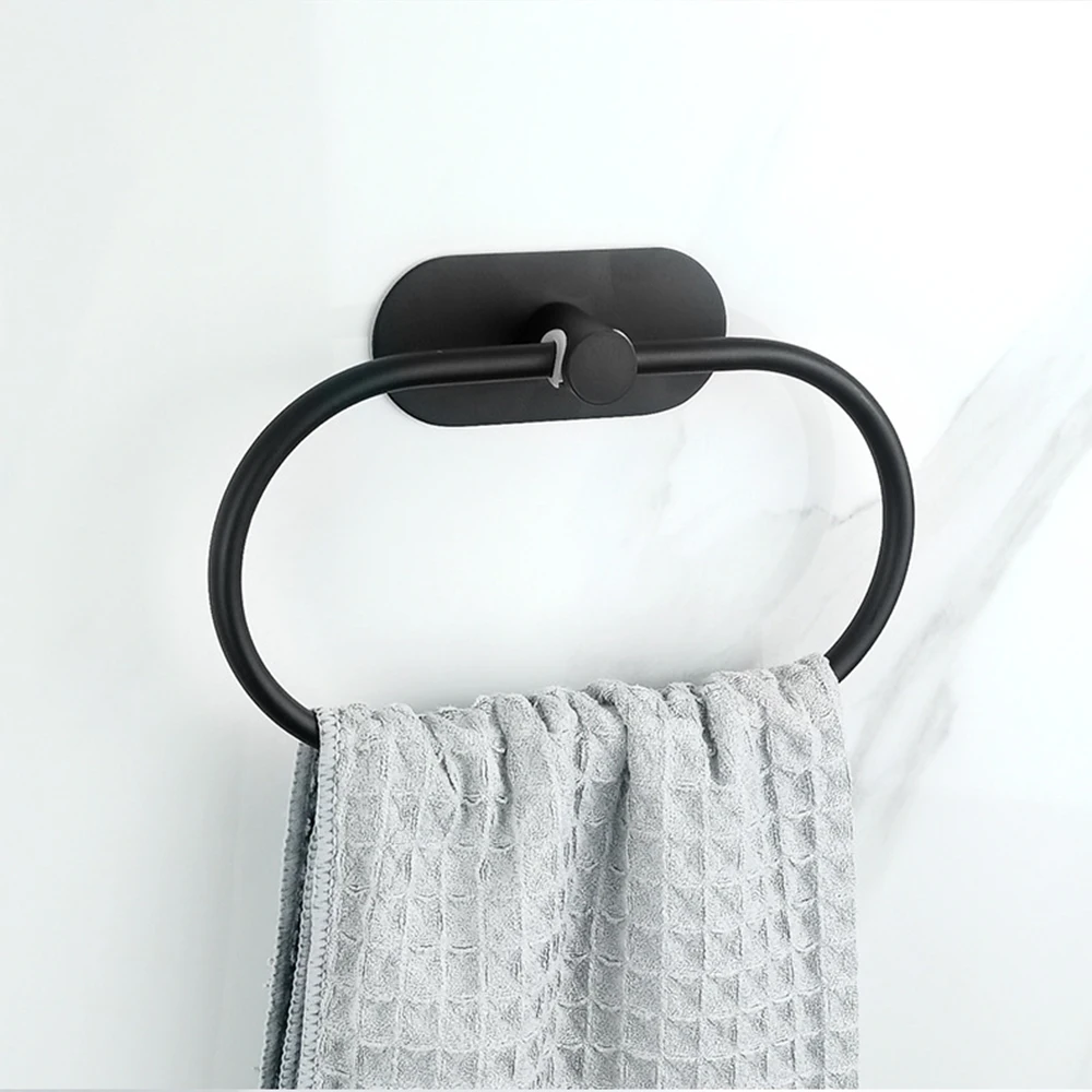 Edelstahl Handtuch halter selbst klebende Badet ücher Rack schwarz Washhand Kleiderbügel Rings chiene Bar Küche Aufbewahrung zubehör – Detail 7
