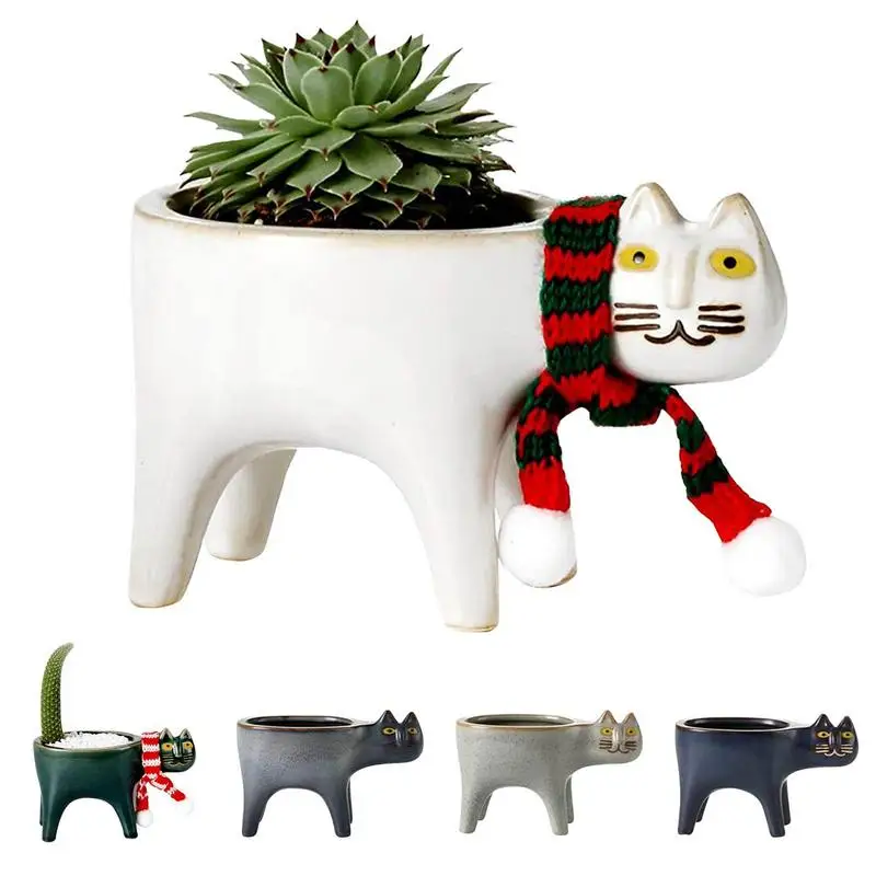 15 * 9 Cm Cute Cat Ceramic Garden Flower Pots Succulent Planter Plant Container Desktop Cartoon Animal Ornaments Garden Pot