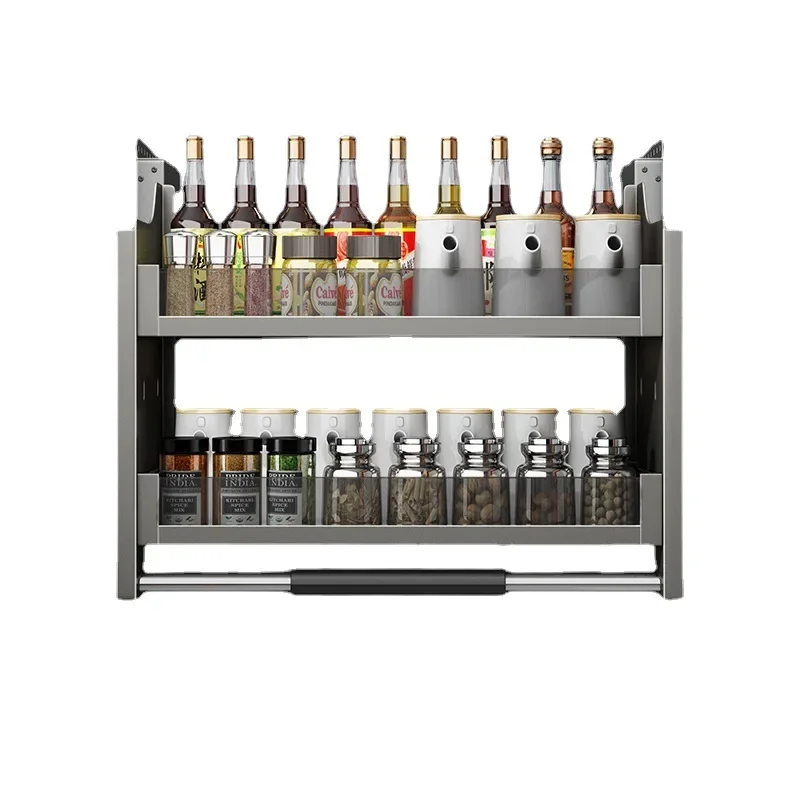 Kitchen Lift Basket, Modular Kitchen, Double Layered Storage Shelves with Upper and Lower Buffering, Multiple Sizes, Gun Gray