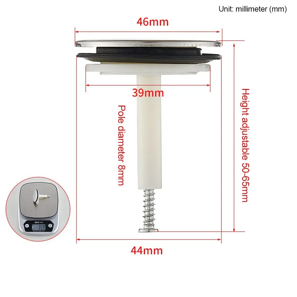 46mm Bathtub Drain Stopper Bathroom Bath Replacement Tub Sink Waste Pop-Up Plug 50-65mm Adjustable Hardware 1pcs drain stopper