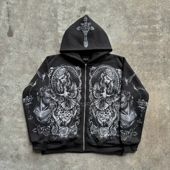 Harajuku Forgive Me Collection Streetwear Mens Hoodies Oversized Zip Up Hoodie Sweatshirt Y2k Tops New Tracksuit Men Clothing