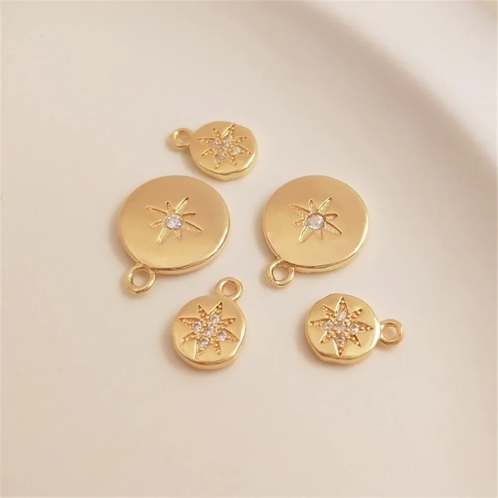 

14K Gold Plated Zircon inlaid eight star round pendant handmade DIY accessories round brand pendant