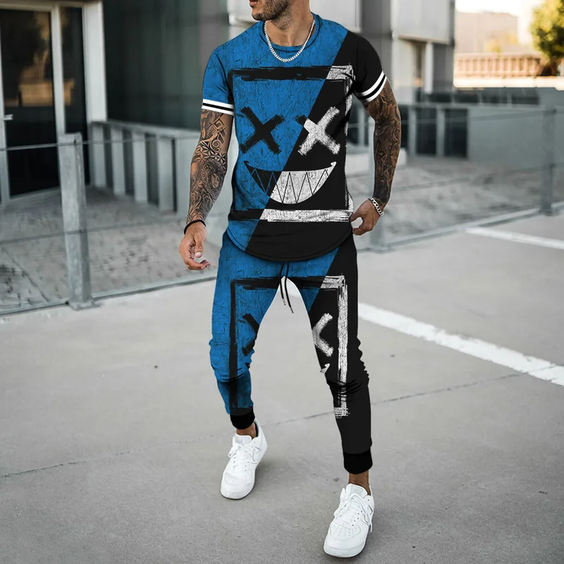 Summer Men's 2 Piece Tracksuit Sets Oversized T Shirts Joogers Outfits Fashion Trousers 3D Printed Trend Male Clothing Jogging