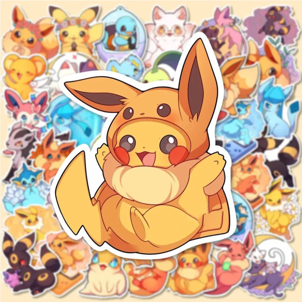 10/30/50pcs Kawaii Pokemon Pikachu Eevee Stickers Cute Cartoon