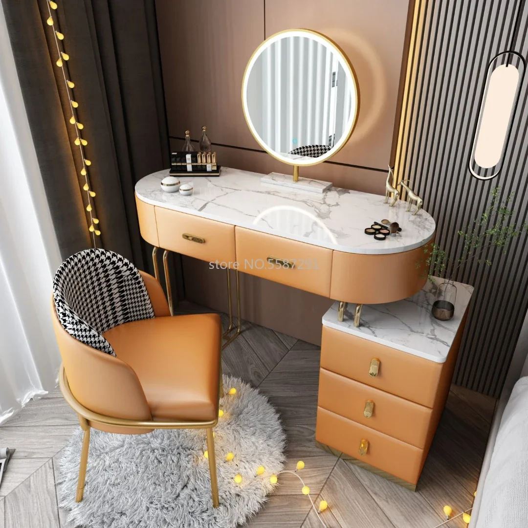 

Luxury Dressing Table Bedroom Modern Minimalist Makeup Table Integrated Cabinet Nordic Small Apartment Storage Table Vanity