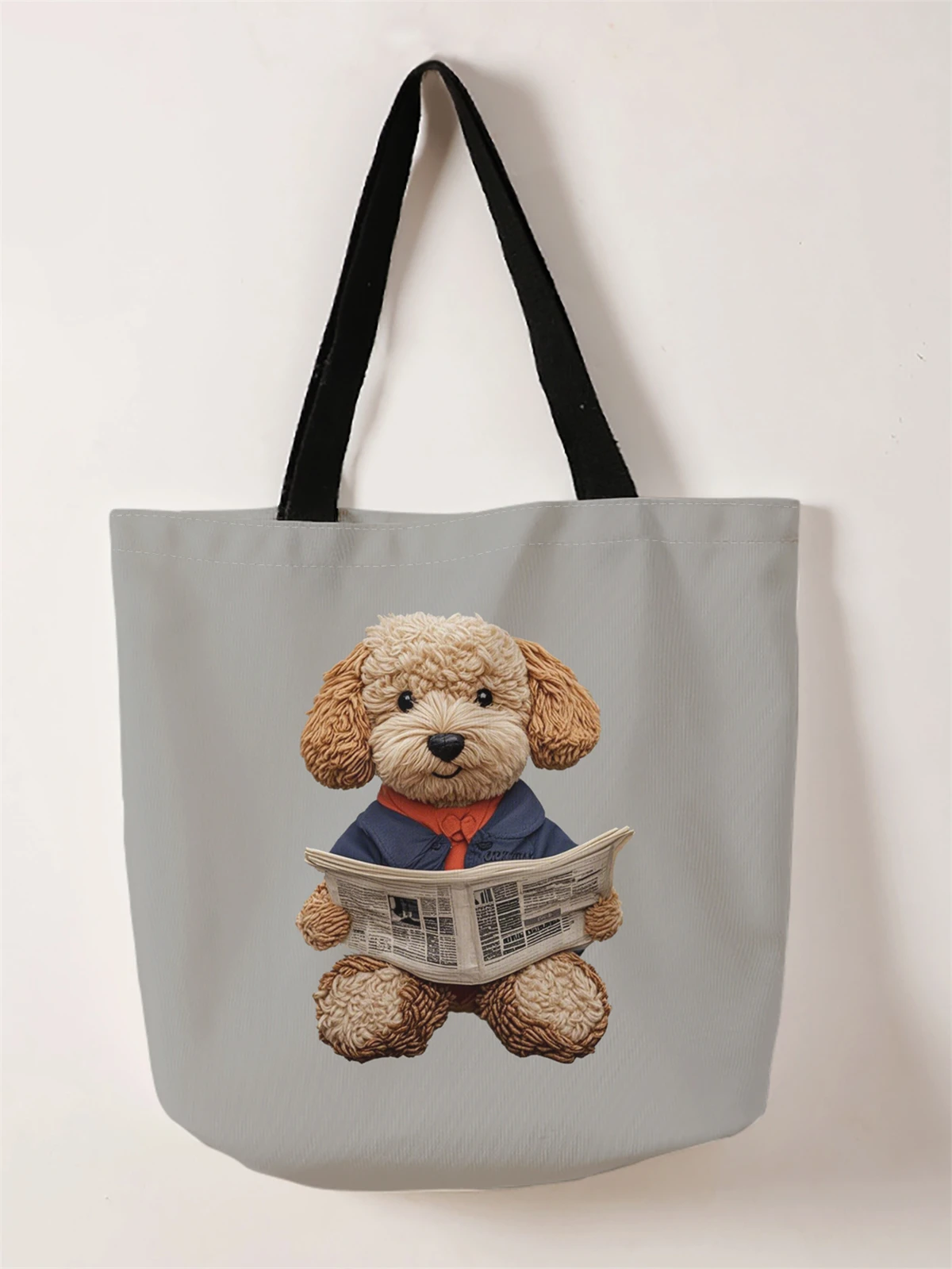 1 piece, teddy bear pattern handbag, reusable fashionable handbag, multifunctional handbag, printed canvas shopping bag