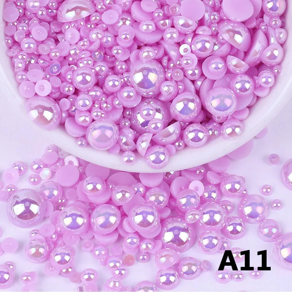 Zufällige Mischung 3–8 mm AB-Farbe, halbrunde ABS-Perlen, Imitationsperle, flache Rückseite, Perlen für DIY-Nageldekoration, Schmuckherstellung – Detail 11