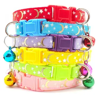 Cute Cartoon Moon and Stars Cat Collar with Bell Pet Dog Necklace Decoration Supplies for Small Kittin Chihuahua Accessories