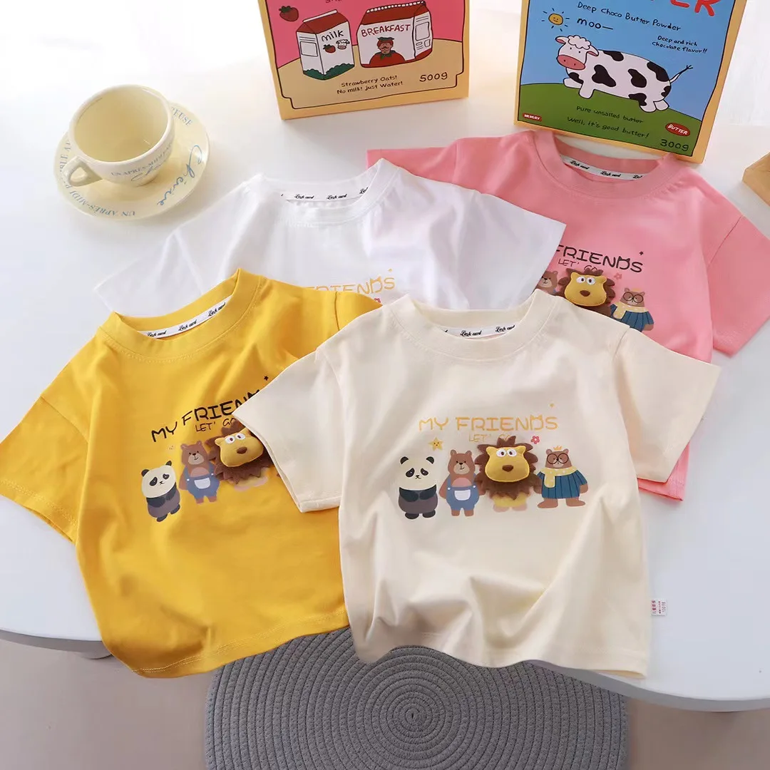 

New Cartoon Three-dimensional Doll T-shirt Children's Short-sleeved Cotton Boys and Girls Summer