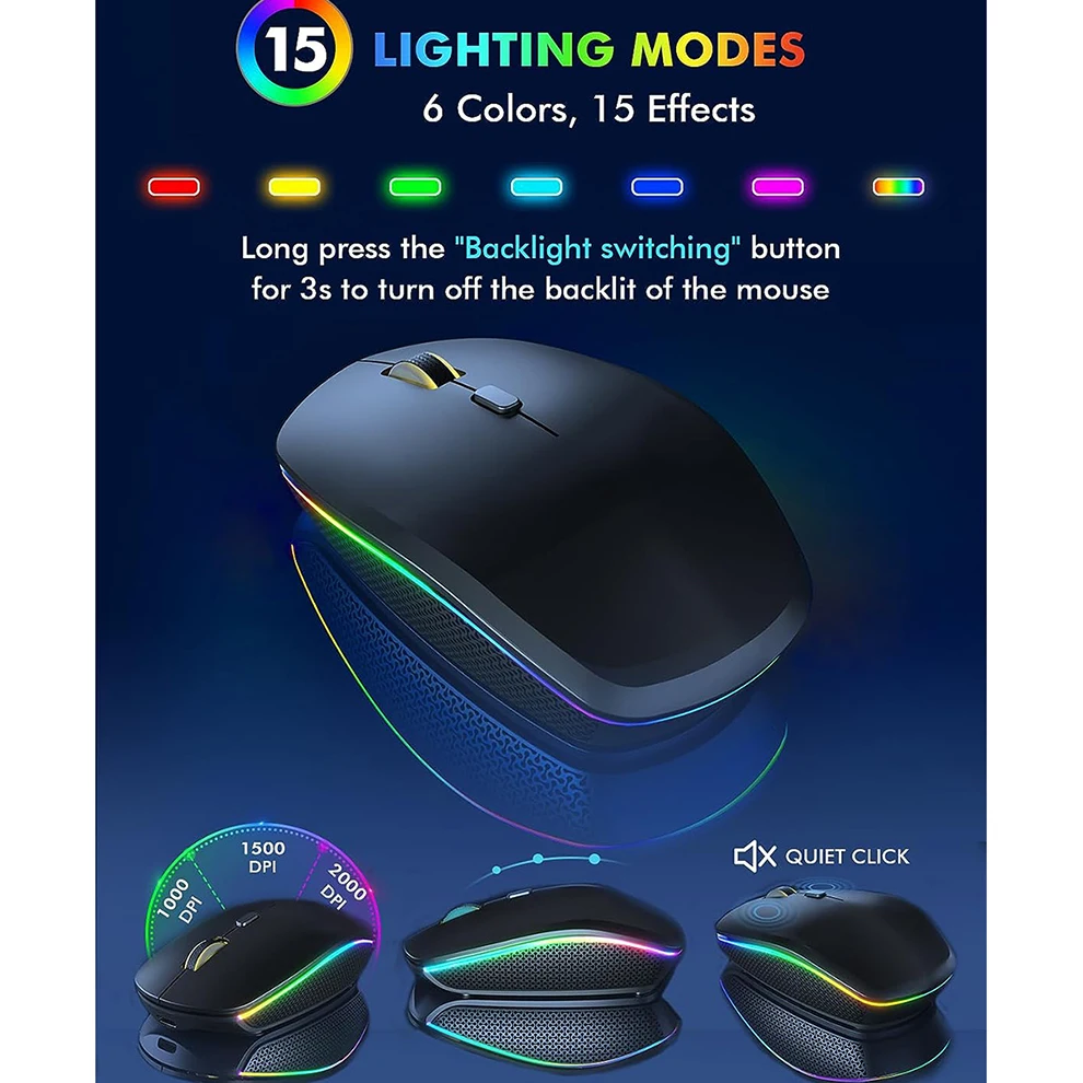 Combo de Teclado e Mouse sem Fio Retroiluminado Rgb Letras Iluminadas Recarregáveis Tamanho Completo Ergonômico Modo de Suspensão 24 Ghz - Imagem 4
