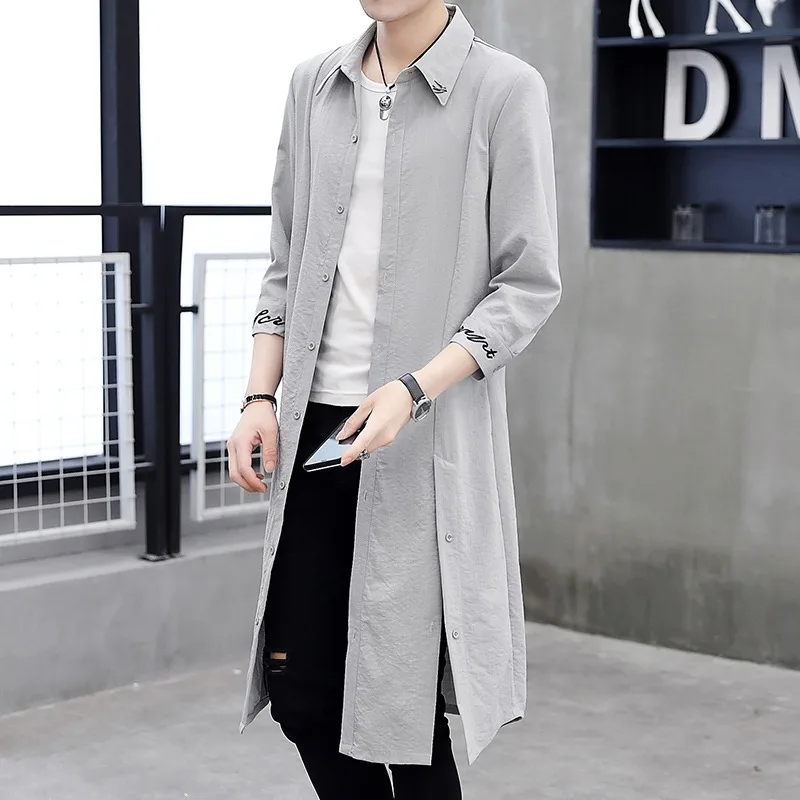 Trench Coat Men's Sunscreen Outwear Summer Thin Solid Color