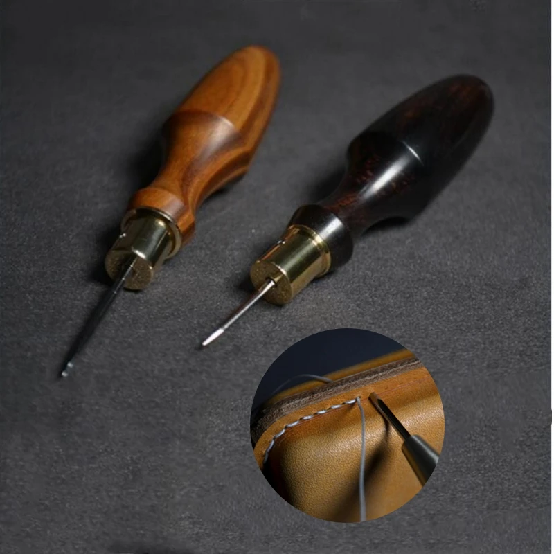 Leather Punch Tool Leather Punching Awl Homemade Handmade Leather Piercing Tools Awl Solid Wood Olive Cone Flat Cone DIY Leather Crafts To Make Through Hole Utensils