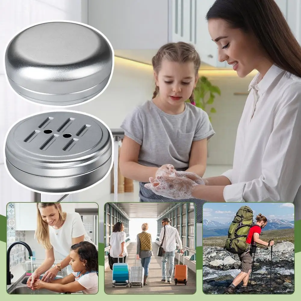 Description Picture 5 of itemSoap Dish With Lid Aluminum Round 2PCS Travel Soap Container Sturdy Bathroom Soap Holder For Camp Travel Gym Hiking Soap Holder