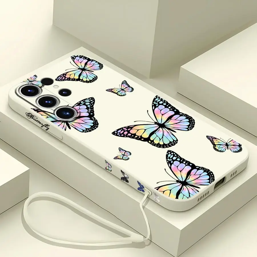 Elegant Blue Butterfly Lanyard Silicone Phone Case