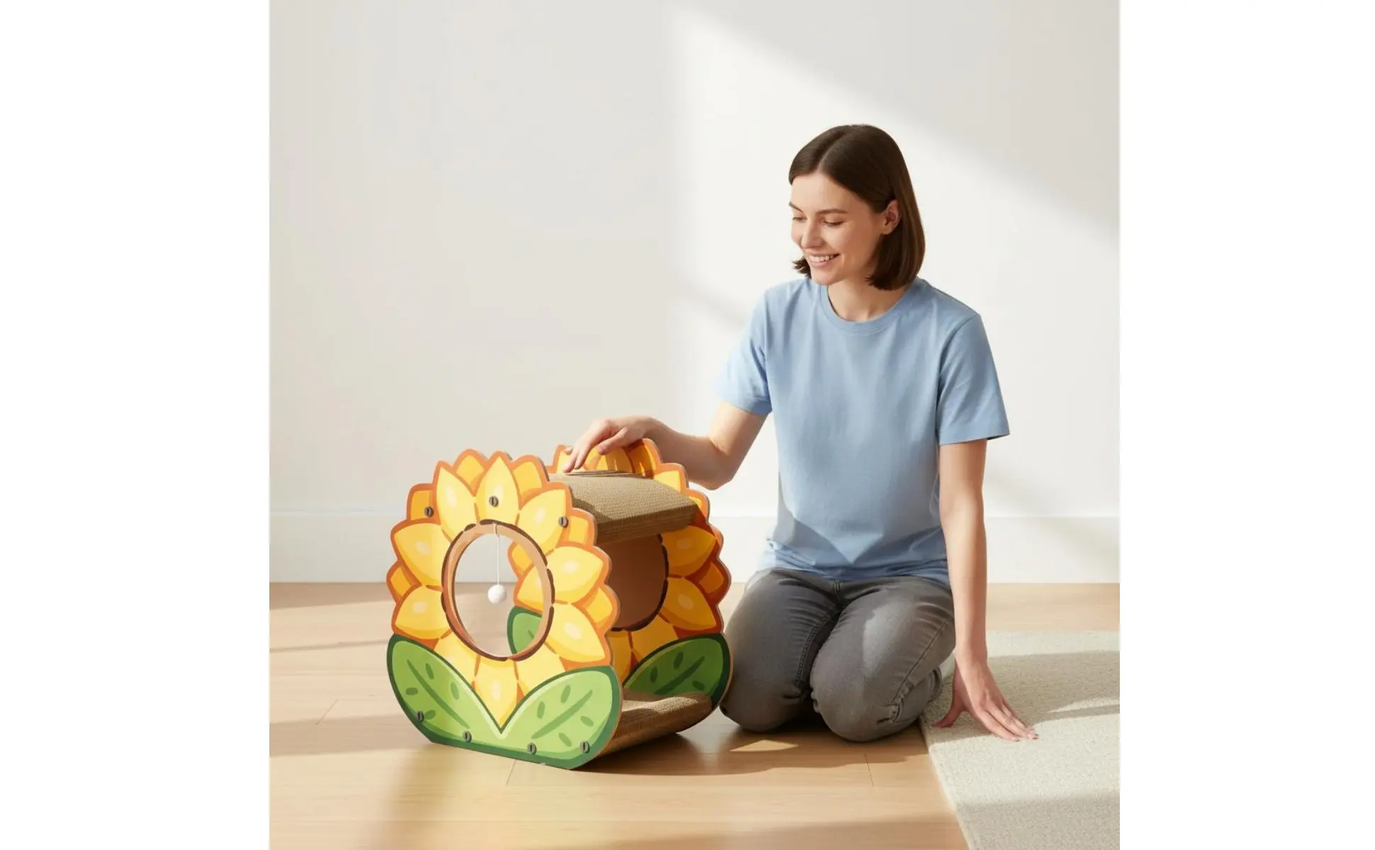 Marigold Cat Scratcher House Protects Furniture 2-Tier Cardboard Cat Lounger Corrugated Scrape Pad Mess Messless Stable