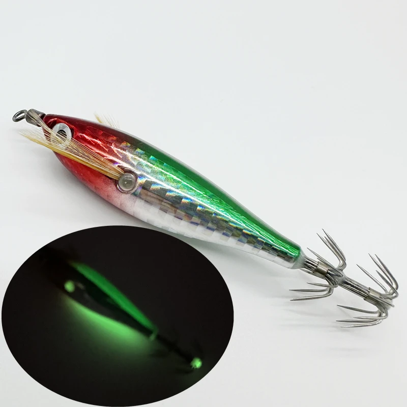 Horizontale Holz garnelen 5,5g Laser leuchtende schwimmende Egi locken Tintenfisch Jigging Garnelen Tintenfisch Tintenfisch Fisch köder Seefischerei – Detail 5