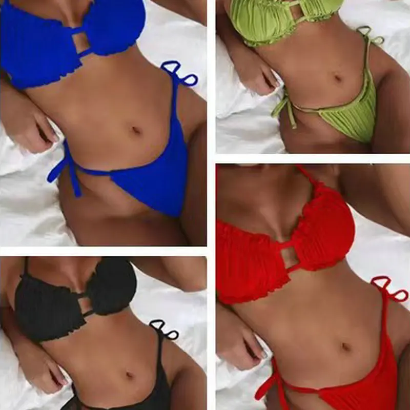 

2023 Sexy Ruffle Frill Bikini Solid Swimwear Women Swimsuit Female Bikini Set Brazilian Bathing Suit Beachwear Swim Lady Bathers