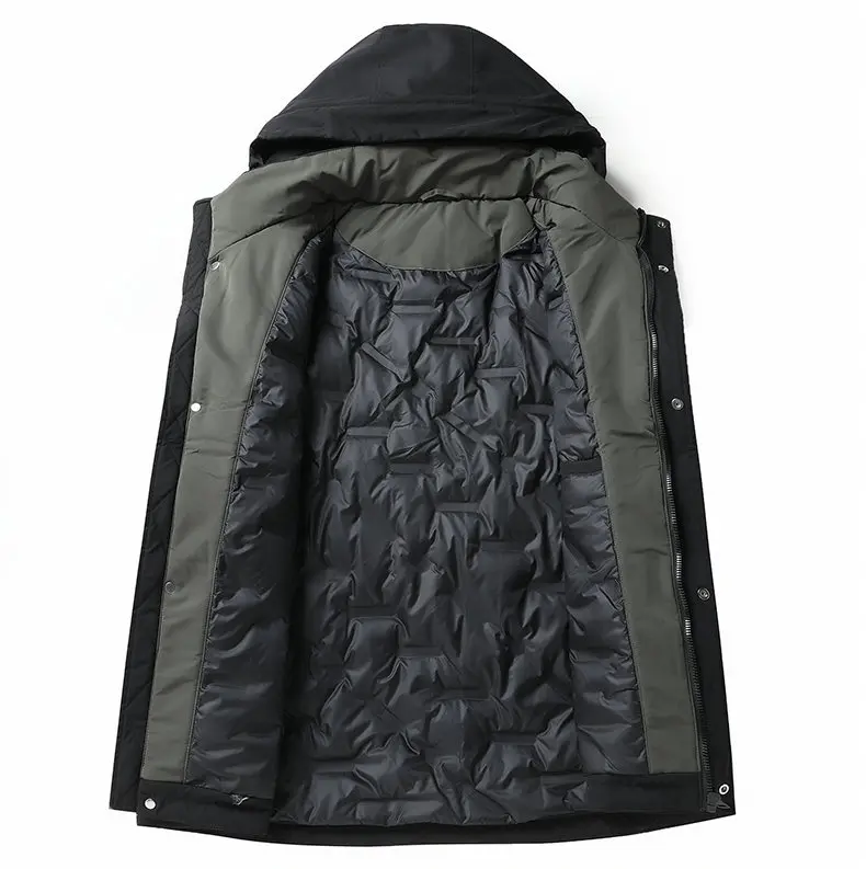 Hochwertige warme, lockere Entendaunenjacke mit Kapuze für Herren, Winter, Business-Casual, dicker Puffermantel, Oberbekleidung, übergroßer, winddichter Parka – Detail 2