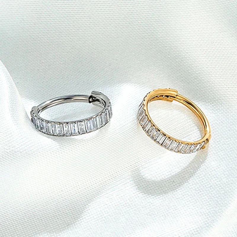 F136 Titanium CZ Cartilage Hoop Daith Tragus Helix Lobe Earring 8/10/12mm Hinged Segment Clicker Nose Ring Piercing Body Jewelry