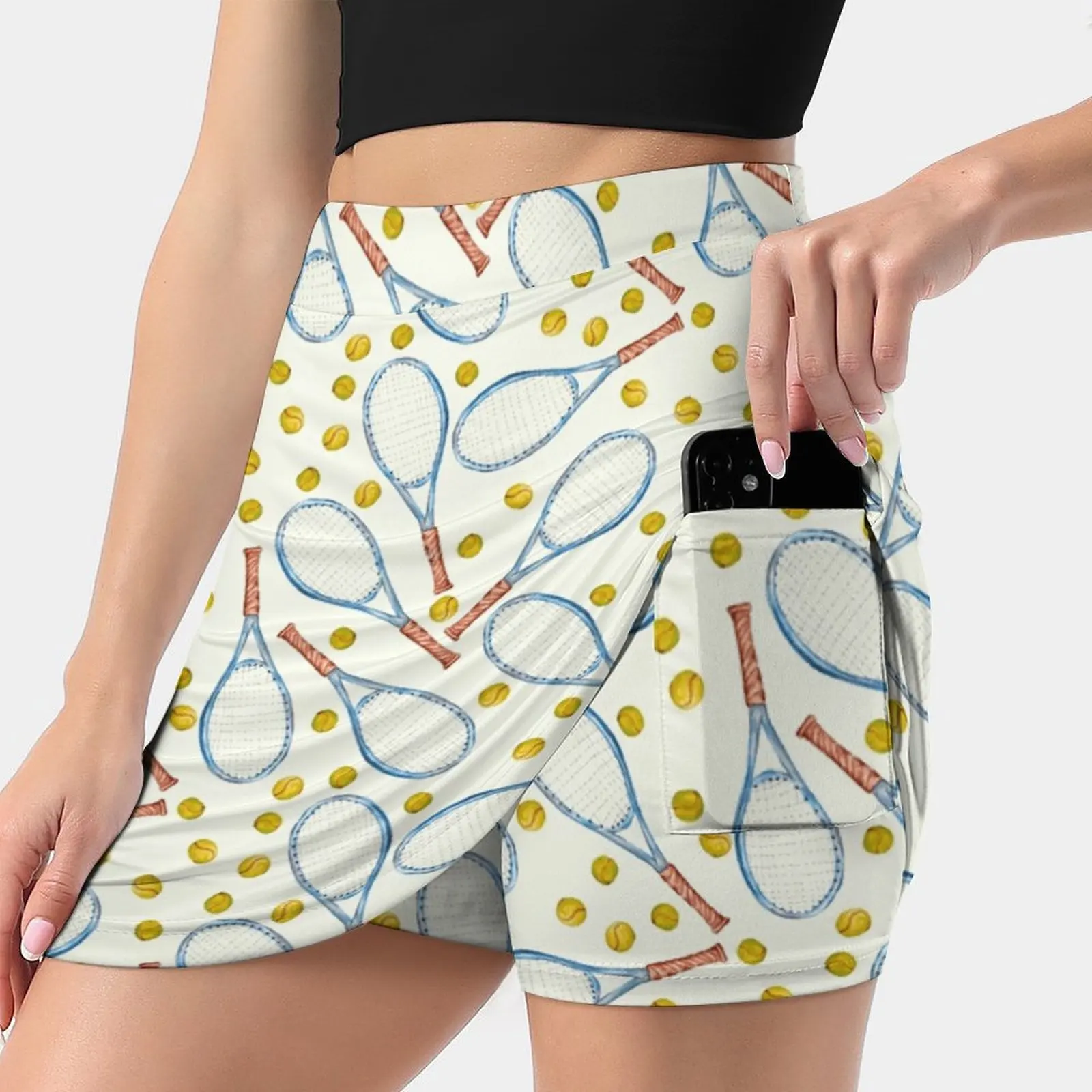 

Pattern With Tennis Rackets With Tennis Balls Women's skirt Sport Skort Skirt With Pocket Fashion Korean Style Skirt 4Xl Skirts