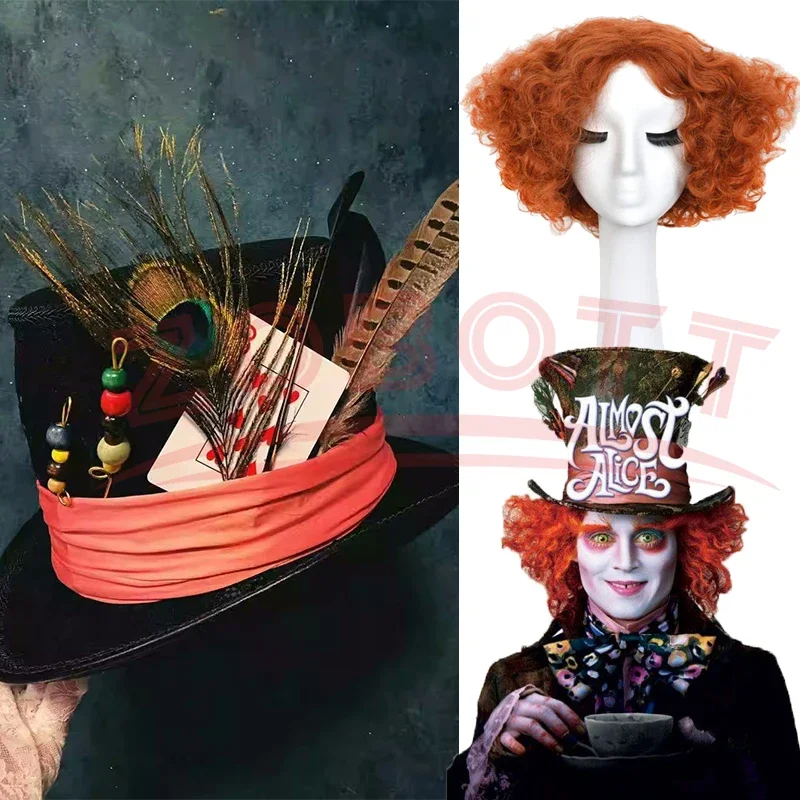 Peluca Corta Rizada Naranja - Para Disfraces De Sombrerero Loco, Halloween Y Cosplay, Fibra De Alta Temperatura