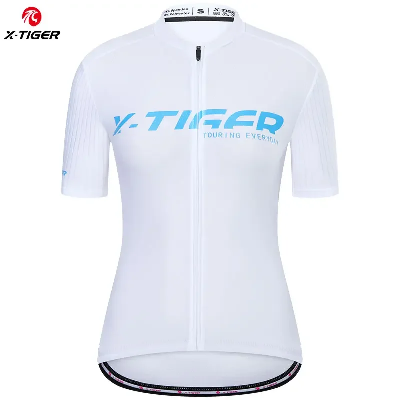 X-TIGER Women Short Sleeves Cycling Jersey Bike Shirt Quick-Dry Breathable Reflective Ladies Biking Tops Bicycle Shirt Gym Wear