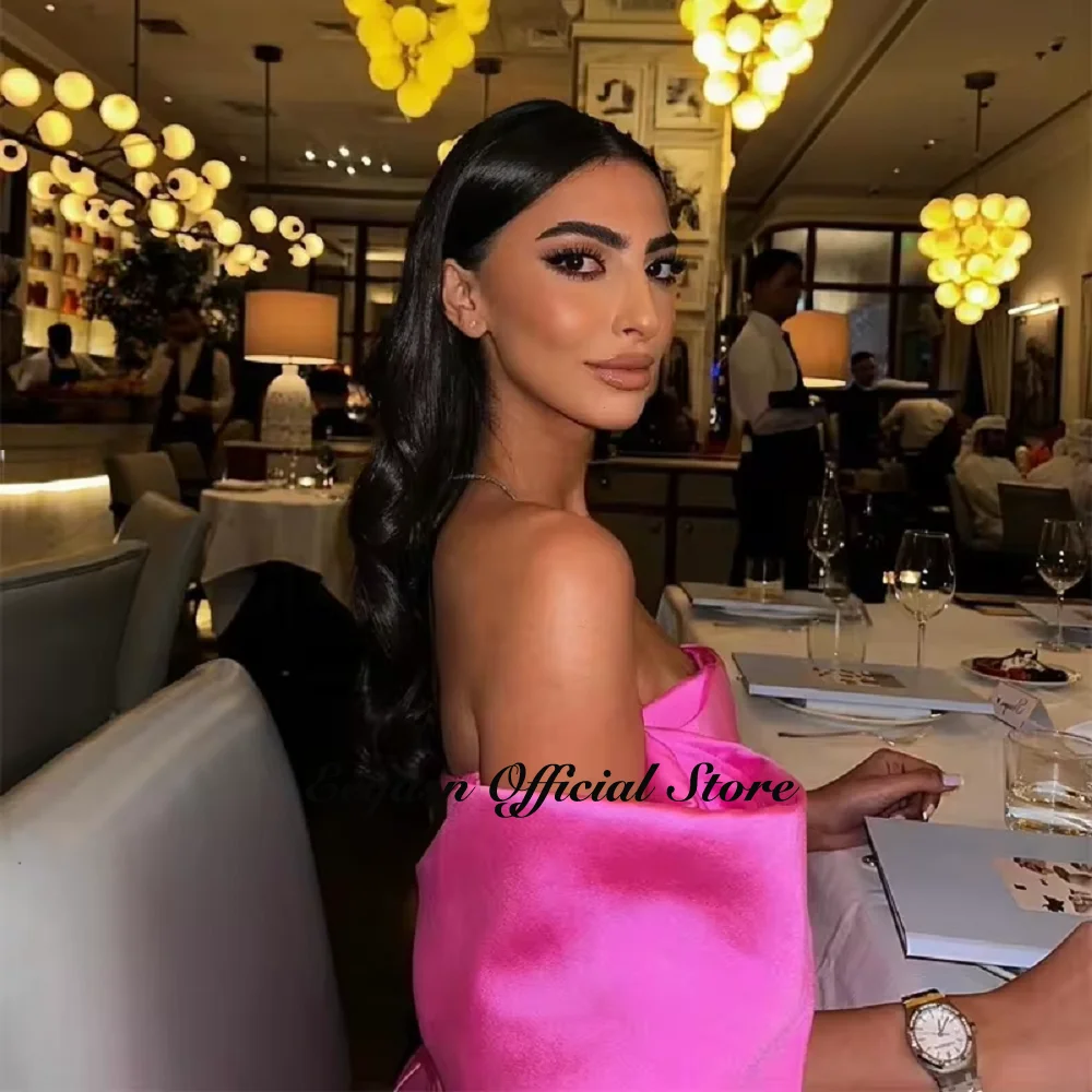 Women Cocktail Dress Hot Pink Short Off Shoulder Satin Birthday Bodycon Night Dresses Mini Formal Event Evening Gowns Customized