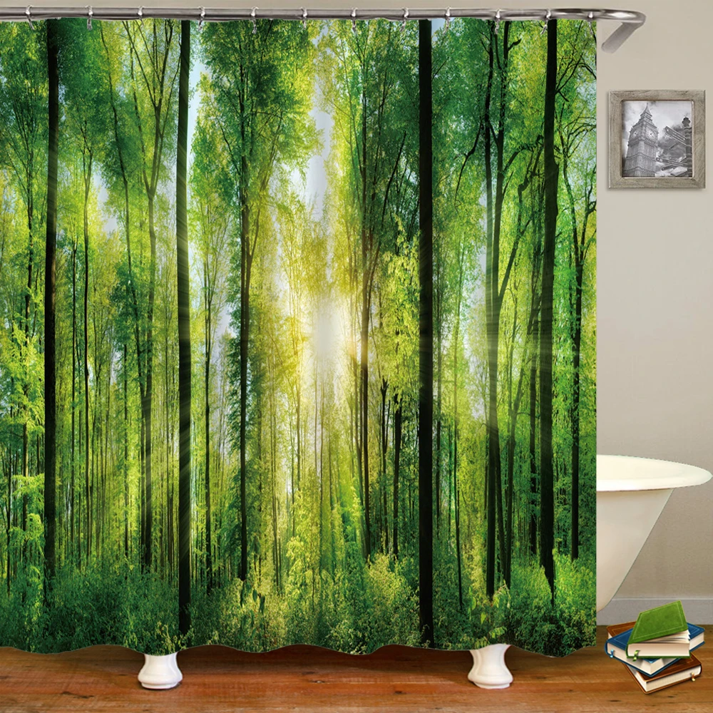 Details about   DS CURTAIN Tulip Tree Green Fabric Waterproof Printed Plants Shower Curtain for 